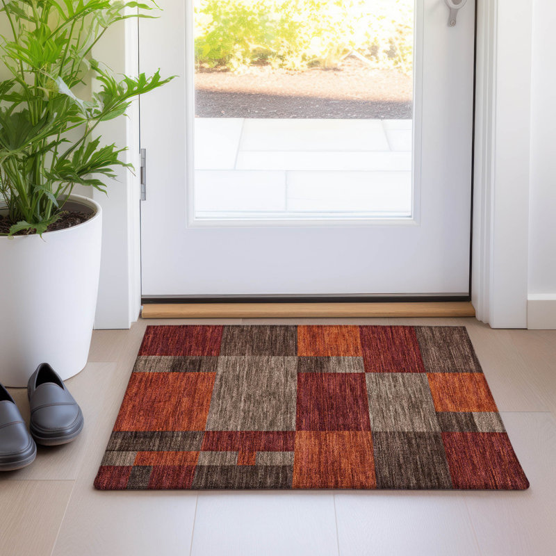Tapis chocolat intérieur / extérieur lavable à la machine Xhevrie, Rectangle 1 pi 8 po x 2 pi 6 po