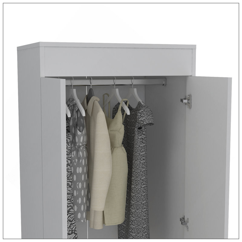 Armoire Alabama, une grande armoire, deux tiroirs, Blanc