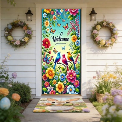 Kondieu 35 x 72 po Jour de Pâques Housse de porte Jour de Pâques Rideau de porte Jour de Pâques Décoration murale et de fête Décoration de fête