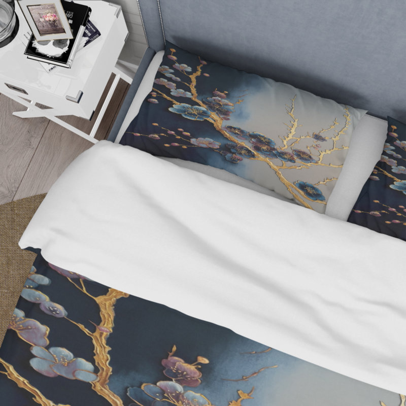 Ensemble de housse de couette en microfibre / polyester Blue Cherry Blossom Branch II
