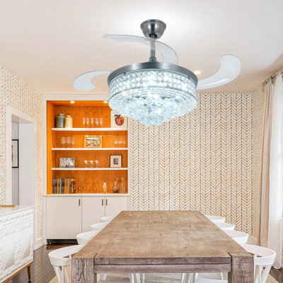 42" Crystal Ceiling Fans With Retractable Blades