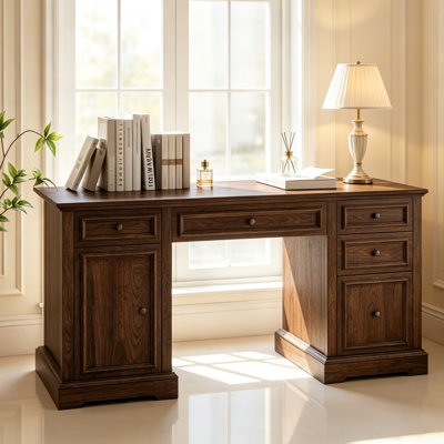 Bureau de direction 60 po, bureau d'ordinateur moderne avec tiroirs en bois, classeur et tablette réglable pour bureau à domicile
