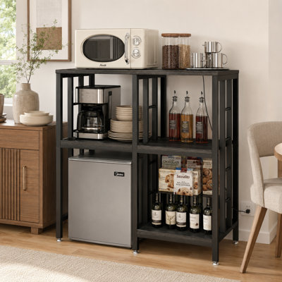 Black Adjustable 4-Tier Microwave Stand with Power Outlet, Kitchen Cart with Storage for Office, Coffee Bar, Living Room, or Patio