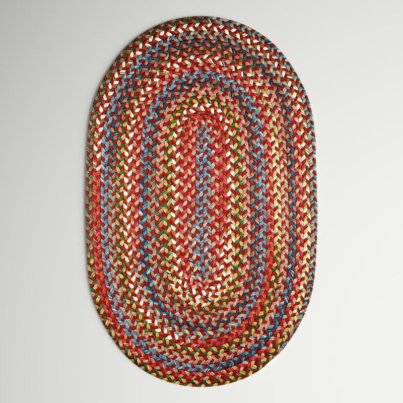 Tapis géométrique tressé à la main Orval, Ovale 2 pi x 3 pi, Rouge