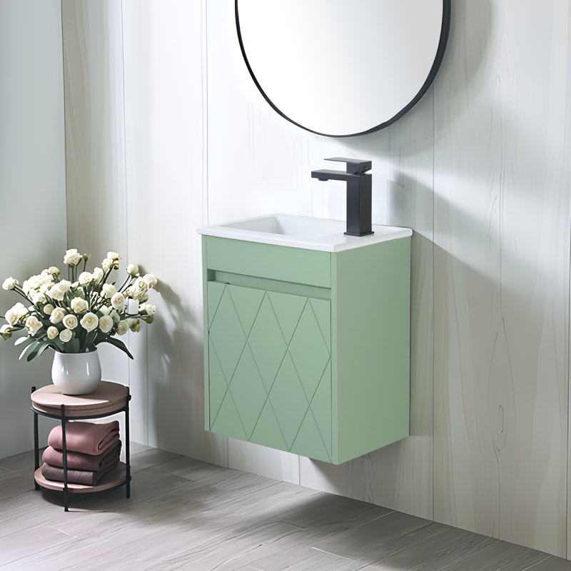 18" Green Small Wall-Mounted Bathroom Vanity With Ceramic Sink