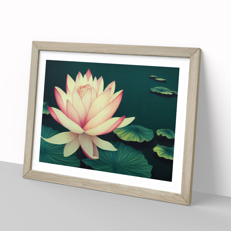Victorious Lotus Flower - Framed Print, 25cm H x 34cm W x 2cm D, Oak