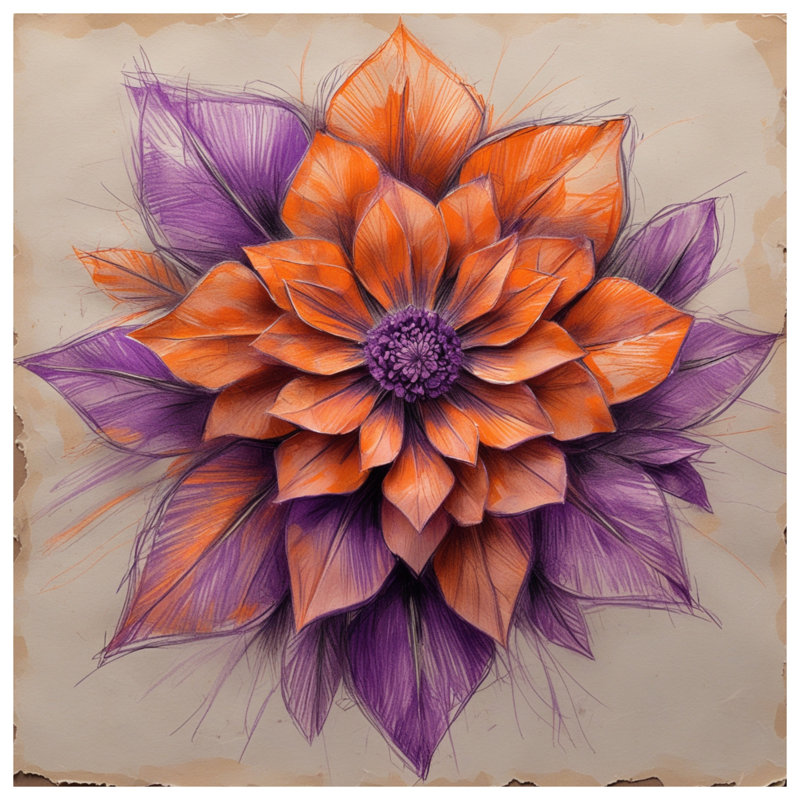 Housses de couette orange, mauve, dahlia, Très grand lit