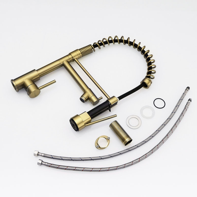 Kitchen Faucet With Pull Down , Stainless Steel, Single Lever, Brushed Gold, Luxurious Look Versatile Water Flow