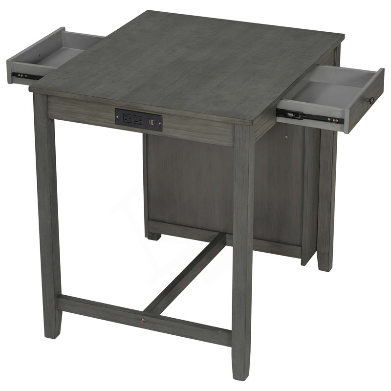 Ensemble de table de bar de 36 po de hauteur avec prise de courant, table basse industrielle avec 2 tabourets rembourrés, ensemble de 3 tables de bar et chaises pour le salon, la salle à manger