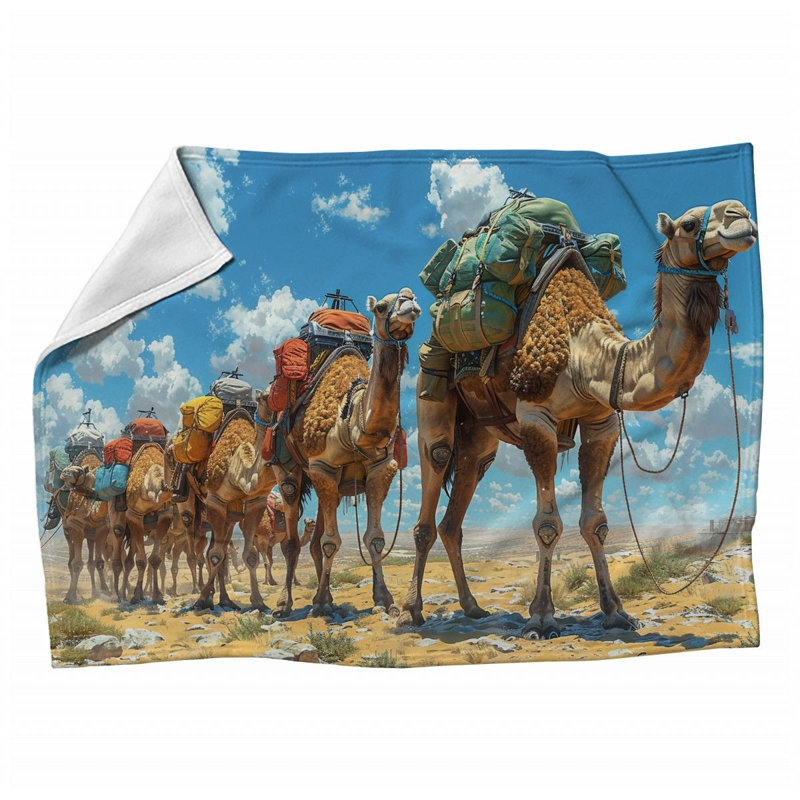 Jeté en molleton Camel Train - Jeté d'art pour canapés ou lits, L 60 po x L 80 po