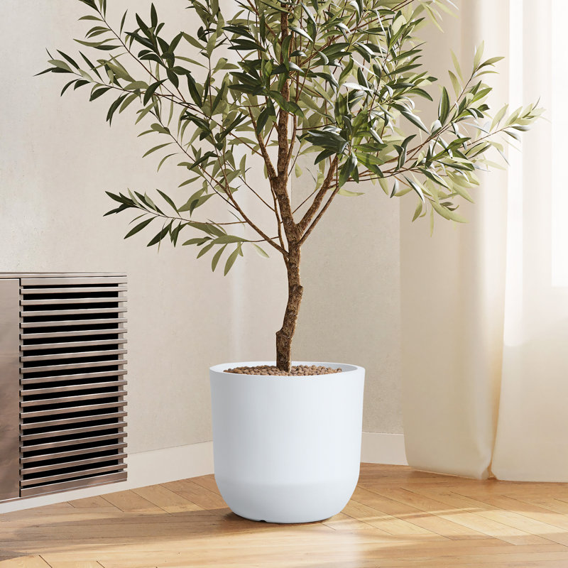 Greemoor Round Smooth Finish Indoor/Outdoor MgO Pot Planter, 16.10" H x 17.10" W x 17.10" D, White