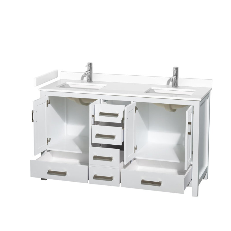 Sheffield 60" Bathroom Vanity Set No Mirror, White Cultured Marble, White
