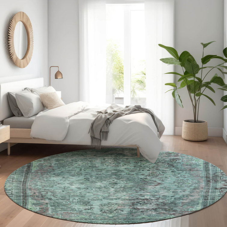 Machine Washable Indoor/Outdoor Claudian ACN1646 Teal Rug
