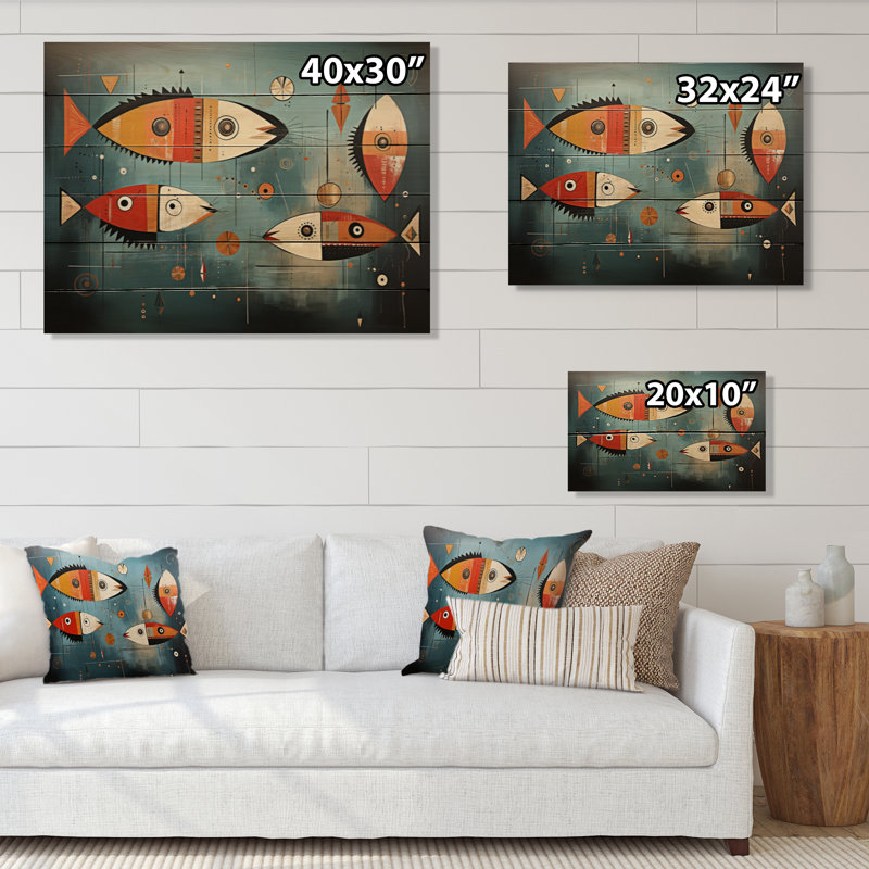 «Minimalisme», collages de poissons I sur bois, H 30 po x l 40 po x P 0,78 po