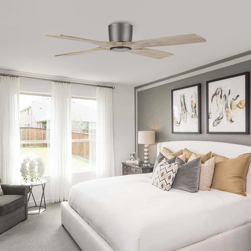 Avagail 54-inch 4-Blades Indoor Ceiling Fan with Remote, 48" L x 7.9" H, Grey/Wood
