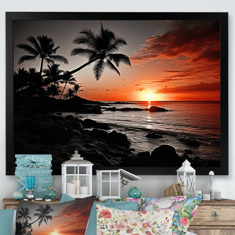 Hawaii Sunset Serenade I - Art mural d'Hawaï, Cadre photo noir, H 12 po x l 20 po x P 1 po