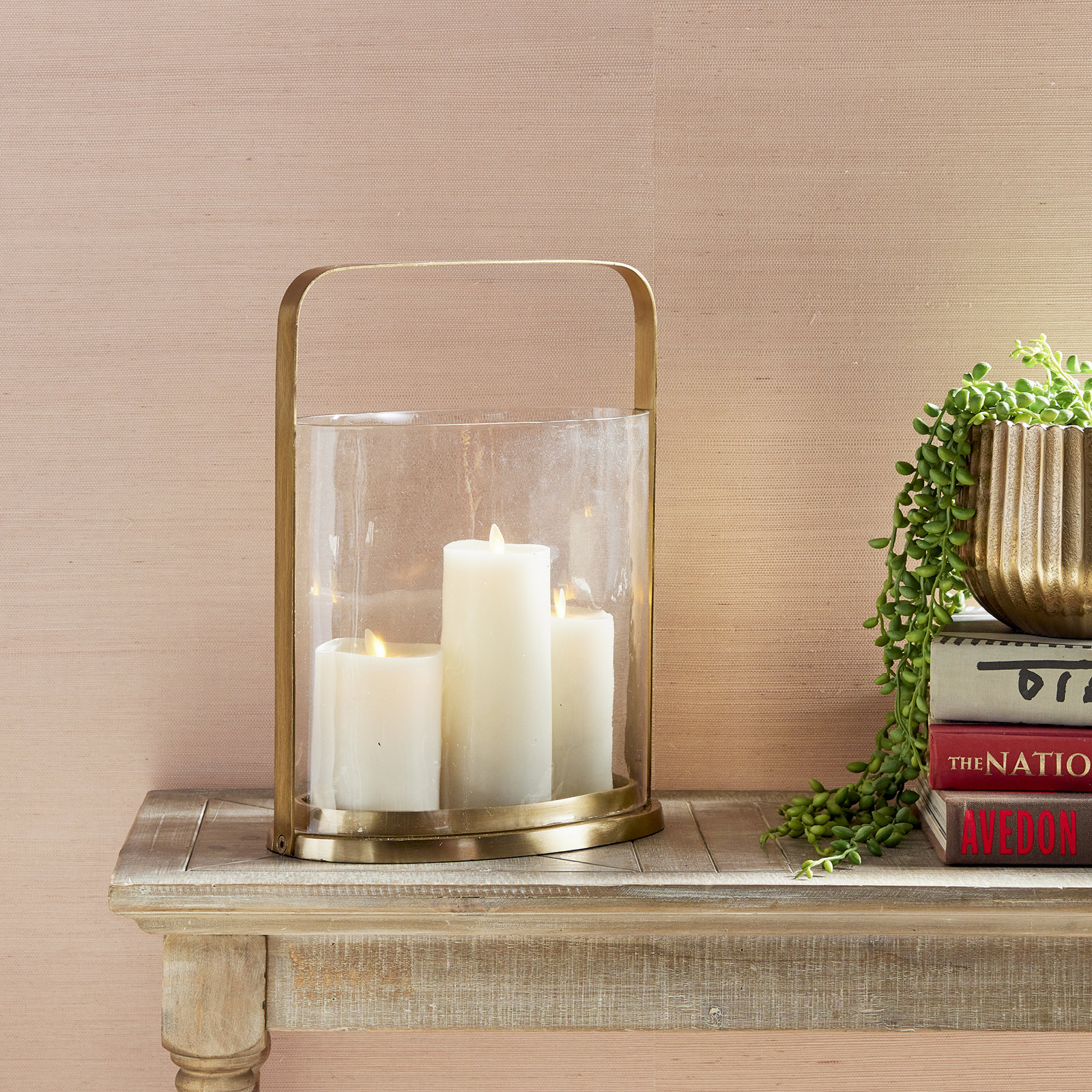 Glass Hurricane Candle Holder, 15.5” H x 12” W x 7.7” D, 3