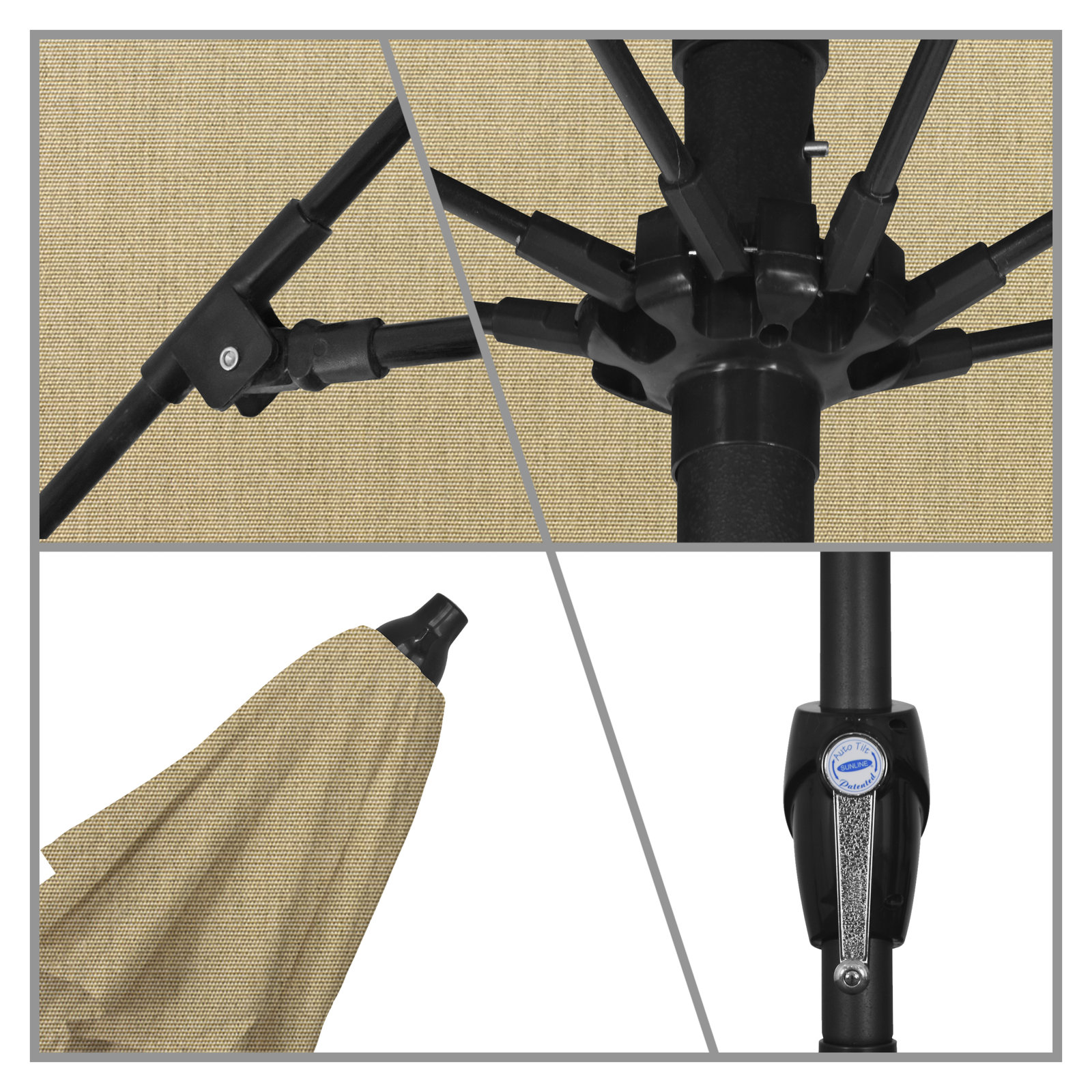Gino 7.5' Market Sunbrella Umbrella, Canvas Heather Beige Sunbrella® Canvas