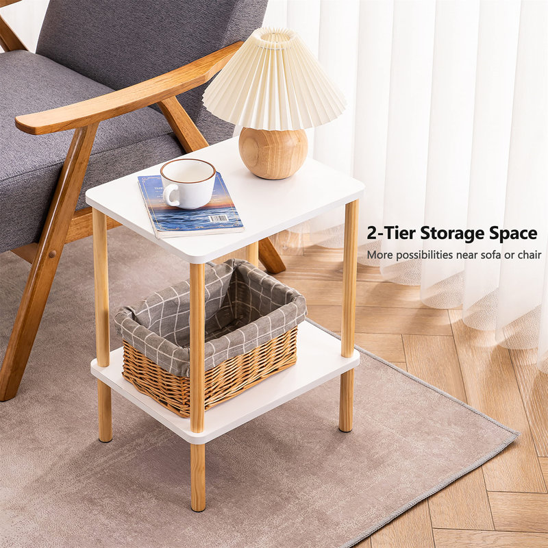 2 Tier Side Table Set Of 2, Narrow End Table With Storage Shelf, Bedside Table Nightstand For Small Spaces, Bedroom, Living Room, Entryway, Farmhouse, No-Tool Assembly