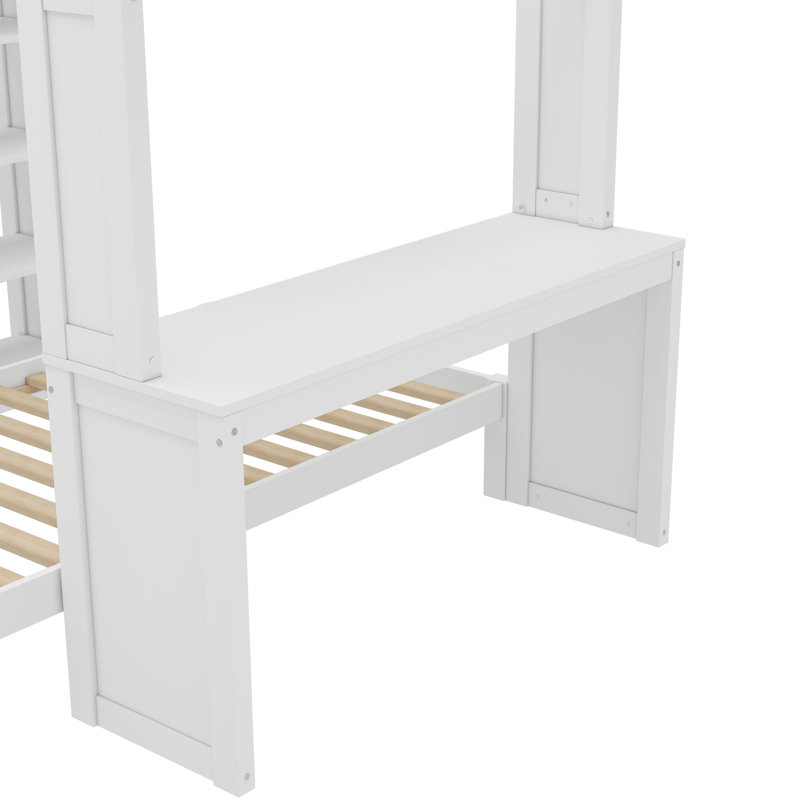 Lit de rangement polyvalent en bois massif blanc avec plusieurs espaces de vie
