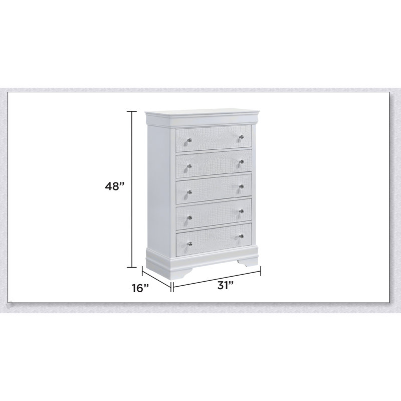 Commode 5 tiroirs Blaze, Blanc