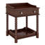 Table de chevet avec tiroir, tablette ouverte, pieds tournés et poignée en métal, design rétro pour la chambre à coucher