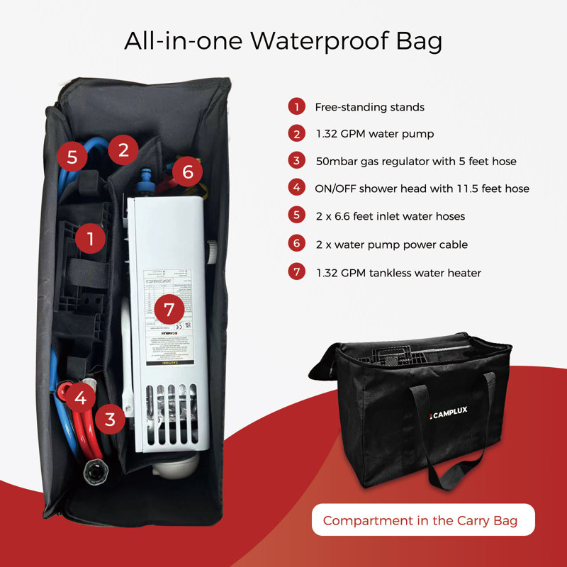 Camplux 1.32 GPM Outdoor Camping Propane Gas Water Heaters Freestanding Stand and Carry Bag