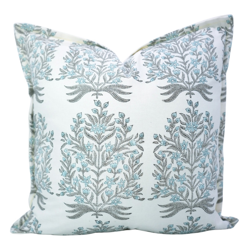 Coussin décoratif à double bordure en coton imprimé à la main Fab Divine - Vrindhavan, Rectangle H 12 po x l 20 po