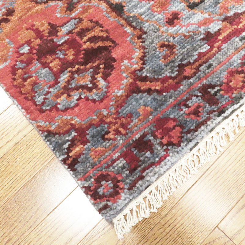 Shangri-La Hand Knotted Wool Area Rug in Blue/Coral/Yellow, Sample 2' x 3'