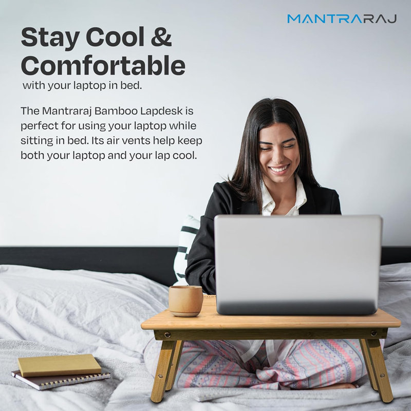 MantraRaj Bamboo Lapdesk Foldable Laptop Stand Bed Table Serving Breakfast Tray Adjustable