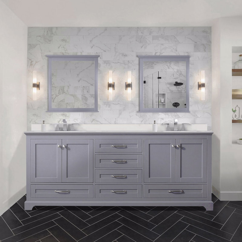 Ensemble de meuble-lavabo double 80 po x P 22 po avec plateau en marbre de culture et robinet, Gris