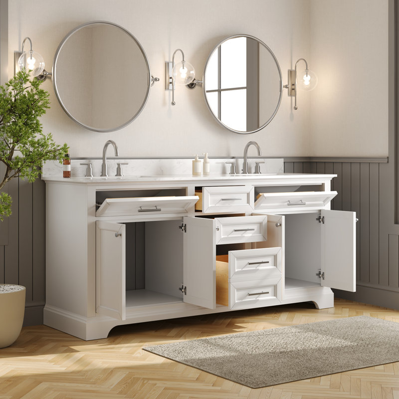 Heritage 72" Double Sink Bathroom Vanity with Artificial Marble Top and Backsplash , White