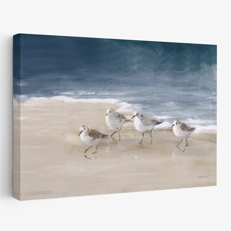 Oiseaux de rivage nautiques et côtiers sur le sable bleu, H 36 po x l 24 po