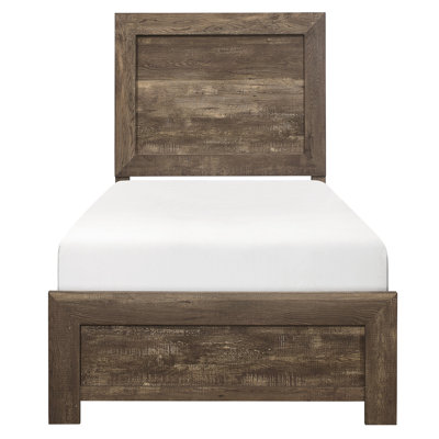 Rustic Brown Wooden Twin Bedroom Bed - Headboard, & Rails In Finish Wood And Engineered Build
