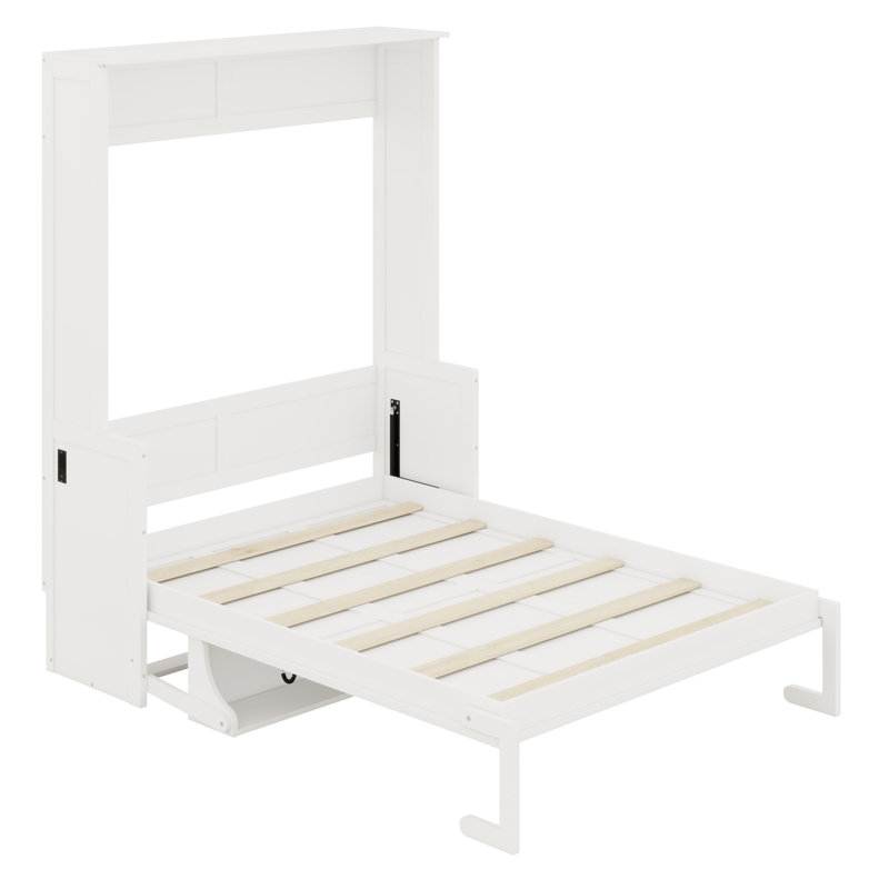 Lit escamotable avec bureau, lumières DEL et station de charge USB, Blanc