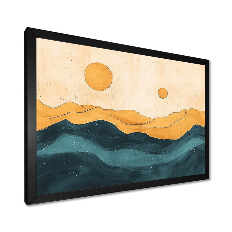 Gicel, encre de désert, art mural désert, H 12 po x l 20 po, Cadre simple, Noir
