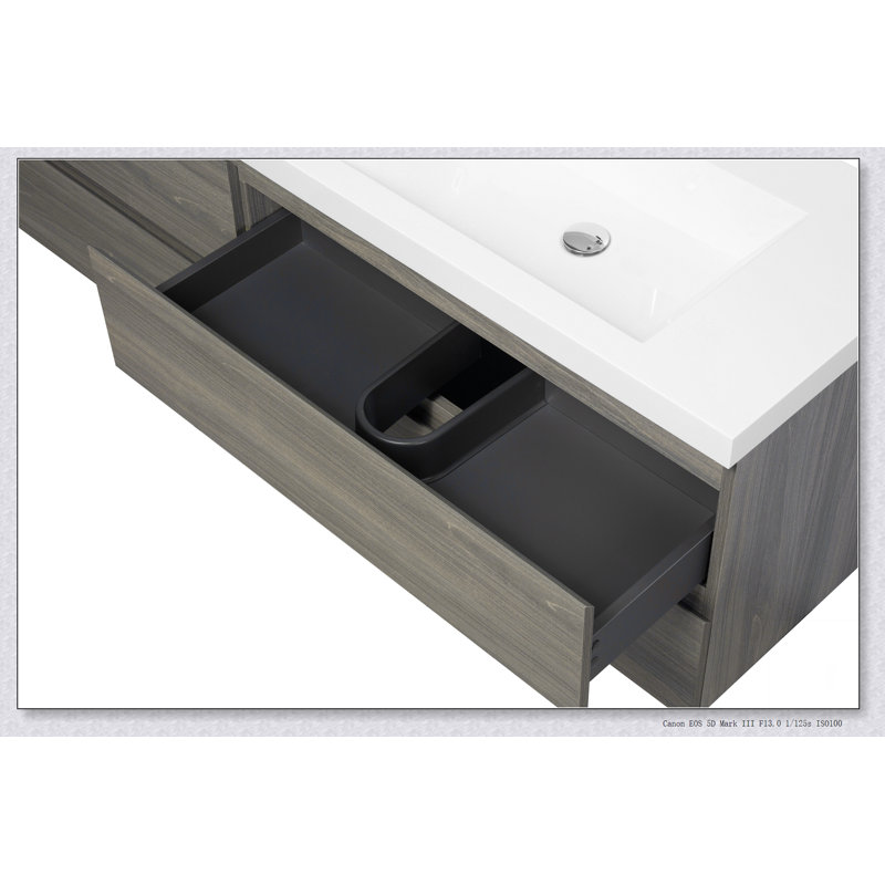 Meuble-lavabo flottant avec lavabo, meuble-lavabo mural moderne avec deux lavabos en quartz et quatre tiroirs à fermeture en douceur, 24V12-72GR