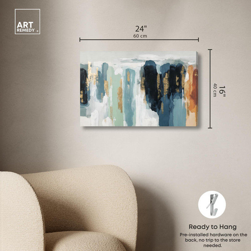 «Descent in Gold IV Green», reproduction d'art sur toile par Art Remedy, H 24 po x l 16 po, Toile tendue avec châssis