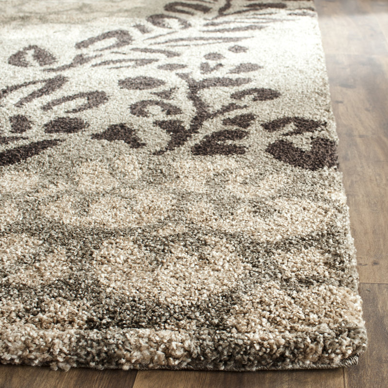 Tapis performance à poil long à motif floral Chanhassen, Carré 5 pi