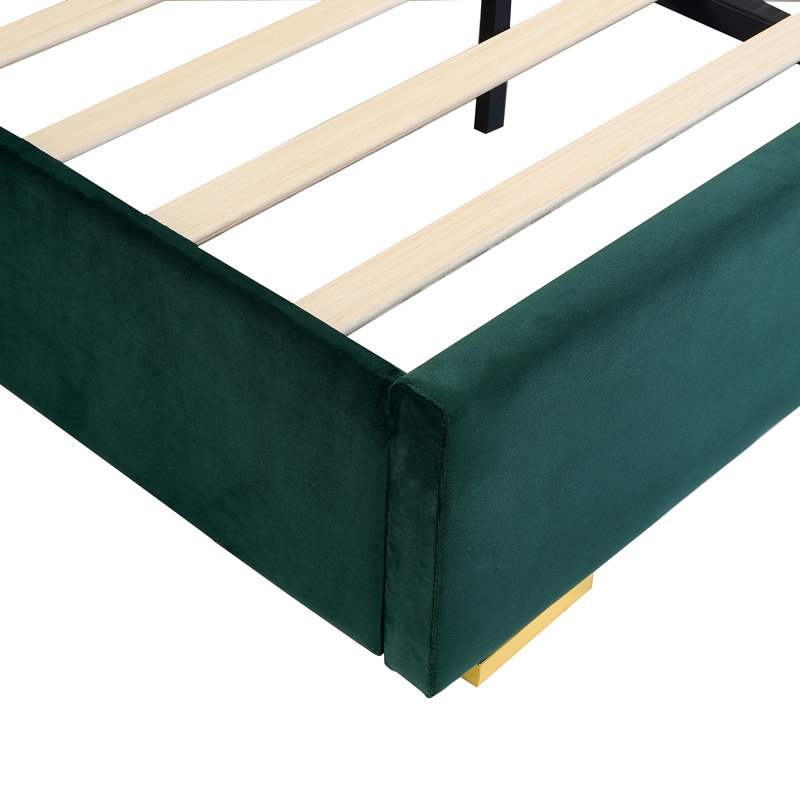 Upholstered Size Bed Frame Of Velvet Tufted Headboard With Floating Nightstand LED/USB Built-In,, Dark Green