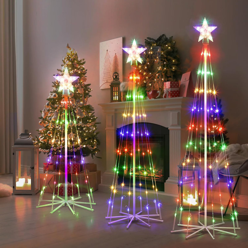 Set of Three (0.9M/1.2M/1.5M) Four-color Plug-in Conical Tree Lights without Remote Control