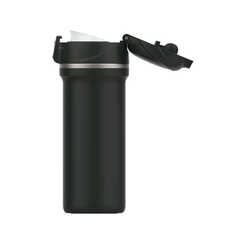 GoodBrew 15 oz. Tasse de voyage à double paroi en acier inoxydable avec presse à café, Noir long mat