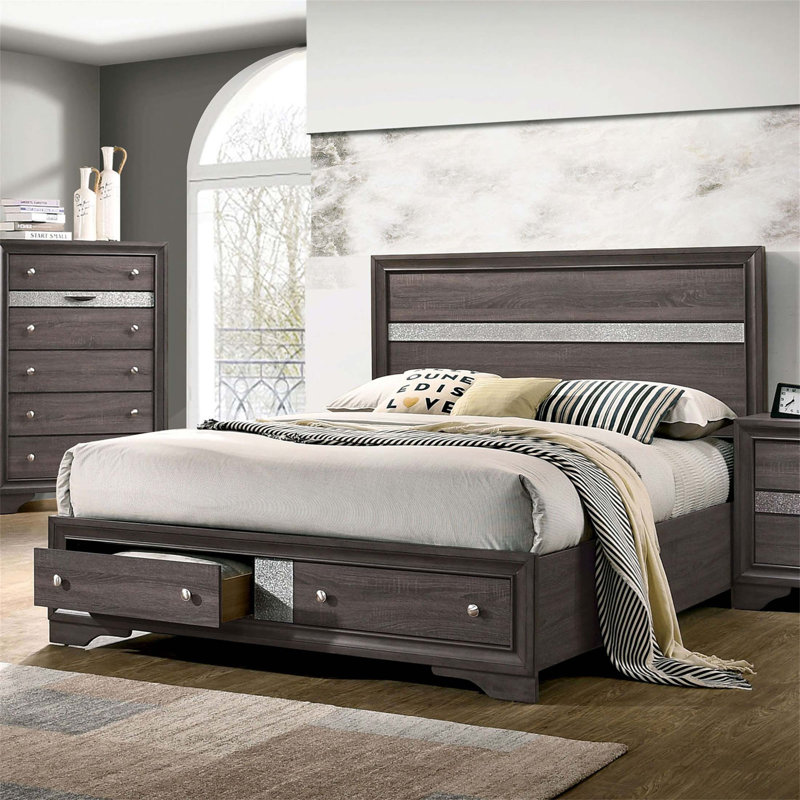 Tête de lit contemporaine à panneau gris avec tiroirs, mobilier de chambre élégant et fonctionnel, Gris