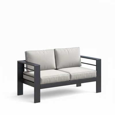 52" All-Weather Metal Loveseat Patio Sofa With Thick  Cushions &  Frame