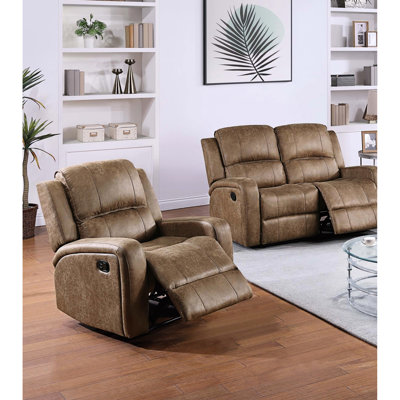 Mobilier de salon moderne 2 pièces : 1 fauteuil inclinable, accoudoirs carrés, dossier rembourré, design, revêtement en similicuir châtaigne, collection contemporaine avec style d'accoudoirs, capitonnage, idéal pour les petits espaces