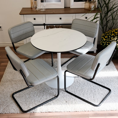 Ensemble de table de salle à manger pour 4 personnes - table Tuilp avec 4 chaises de salle à manger rembourrées (structure tubulaire grise)