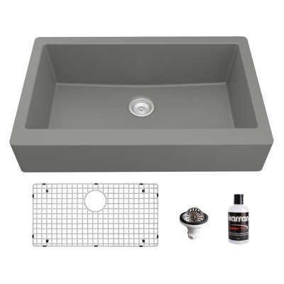 Karran Quartz 34'' X 21-1/4'' Single Bowl Retrofit Farmhouse/Apron Front Kitchen Sink Kit