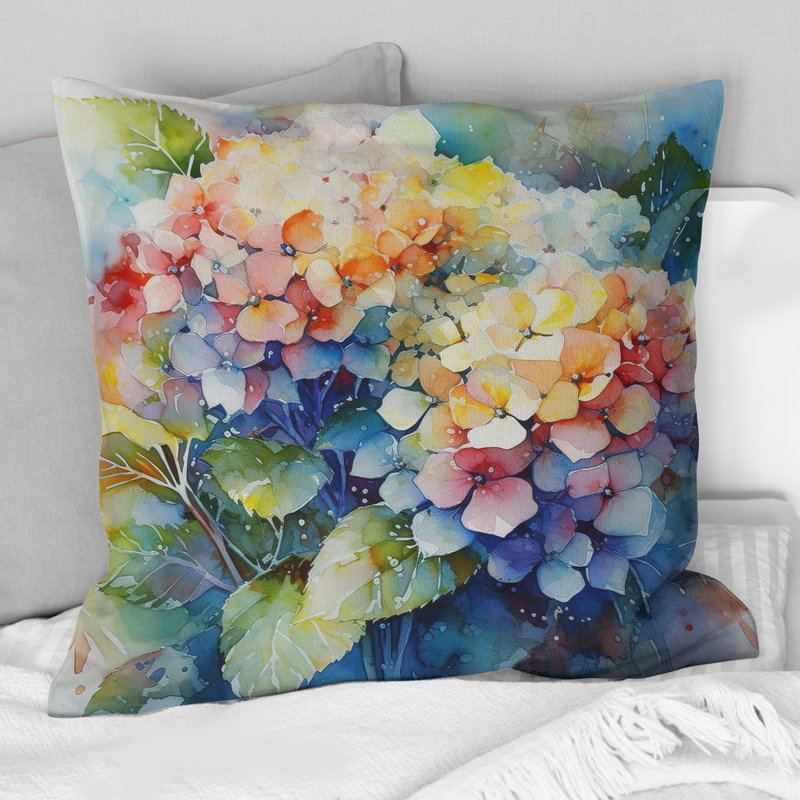 Coussin décoratif bleu et vert Hydrangea, 18" x 18"