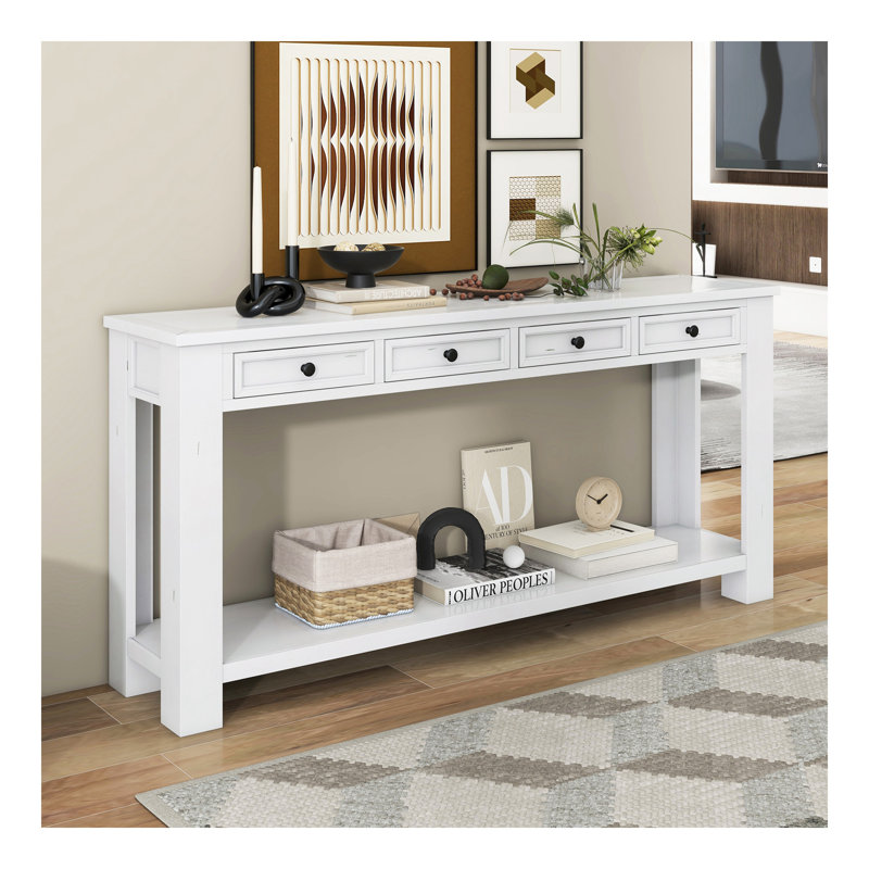 Console / canapé avec tiroirs de rangement et tablette inférieure pour le vestibule (blanc antique)