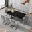 Modern Minimalist Dining Table. The Imitation Marble Glass Desktop Is Equipped With Metal Legs. Suitable For Restaurants And Living Rooms-478456664-478456666-478456742